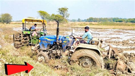 Eicher Tractor Stuck In Mud Rescued By John Deere Tractor Tractor