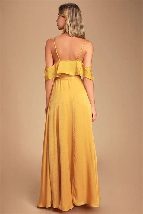 Moriah Mustard Yellow Satin Wrap Maxi Dress Maxi Wrap Dress Mustard