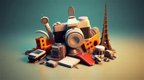 3d Render Of Iconic Travel Symbols Embark On A 3d Adventure Background 3d Map Location Map