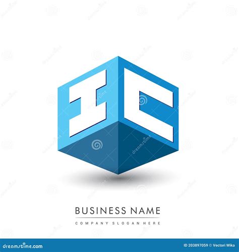 Letter Ic Logo In Hexagon Shape And Blue Background Cube Logo With