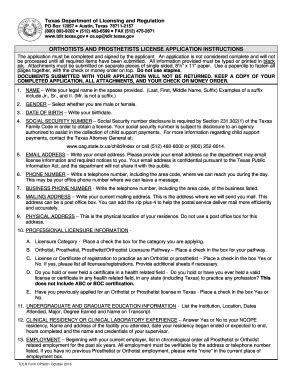 Fillable Online Ops Orthotists And Prosthetists License Tdlr