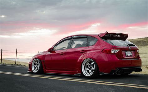 Hd Wallpaper Red Subaru Door Hatchback Impreza Wrx Sti Tuning