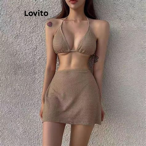 Lovito Sexy Bikini Sets Plain Tie Back Bikini Sets For Women LNM67026 Shopee Malaysia