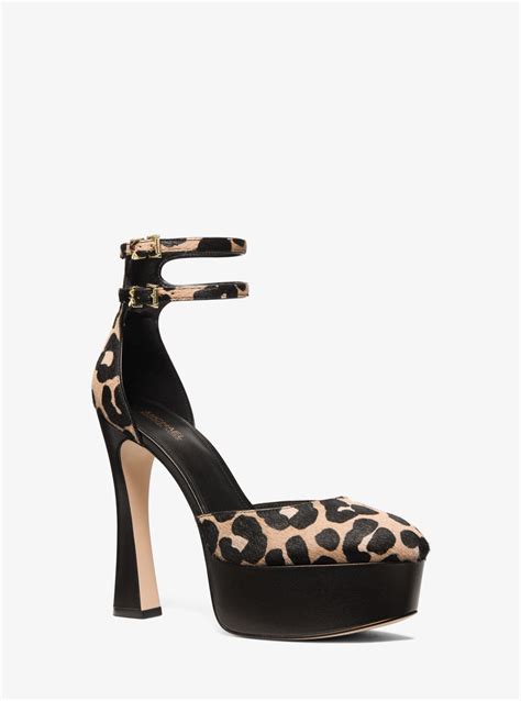 Michael Kors Martina Leopard Print Calf Hair Platform Pump In Black