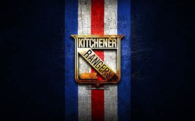 Download wallpapers Kitchener Rangers, golden logo, OHL, blue metal background, canadian hockey ...