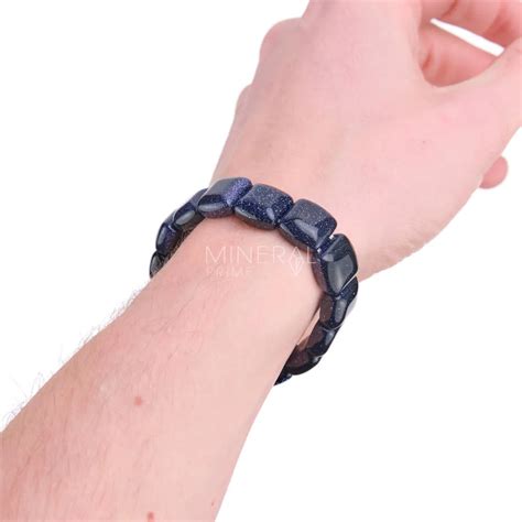 Pulsera De Aventurina Oro Azul Cuentas Con Forma Cuadrada Mineral Prime