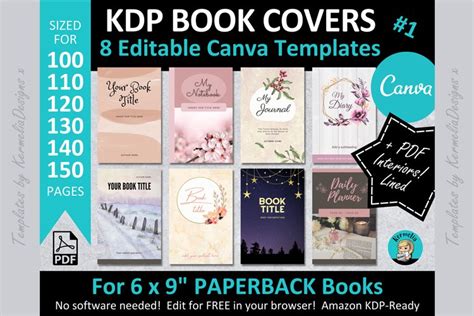 Canva 6x9 KDP PAPERBACK BOOK COVER Template BUNDLE Set 1