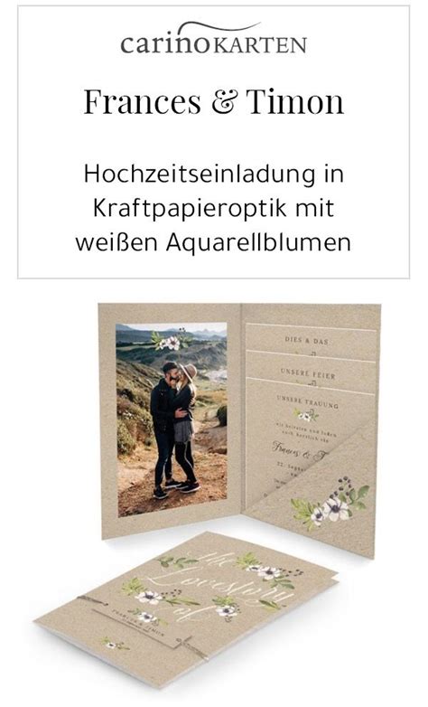 Hochzeitseinladung In Kraftpapieroptik Mit Wei En Aquarellblumen Als