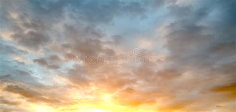 Dramatic Colorful Sunset Sky Clouds With Sunrays Cloudscape Sunset