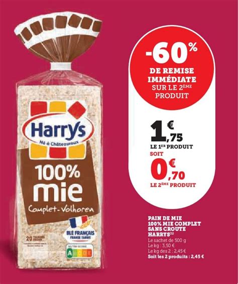 Promo PAIN DE MIE 100 MIE COMPLET SANS CROUTE HARRYS Chez Super U