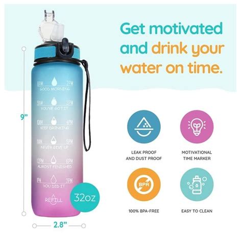 Plastic Blue Unbreakable Water Bottle L With Motivational Time Marker