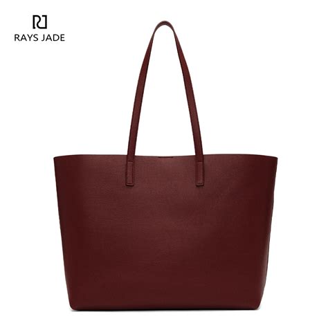 RAYS JADE Genuine Leather Burgundy Shopper Tote Bag Rays Jade Handbag