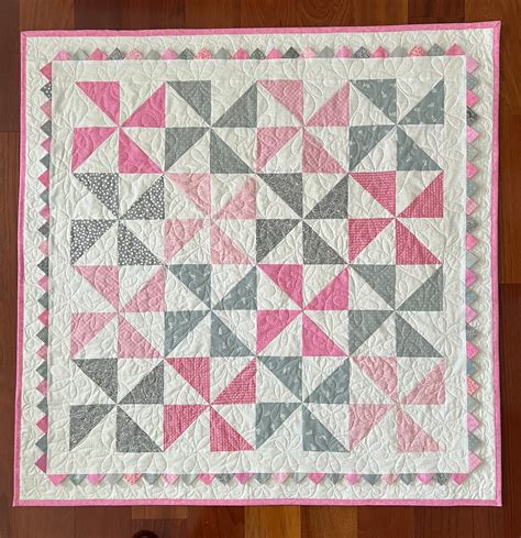 Baby Girl Pinwheel Quilt With Prairie Points And Unicorns Handmade