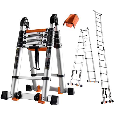 Buy Ft Telescoping Ladder W Stabilizer Wheels Cargo Hold Adjustable