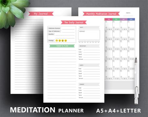 Meditation Planner Printable Mindfulness Journal Etsy