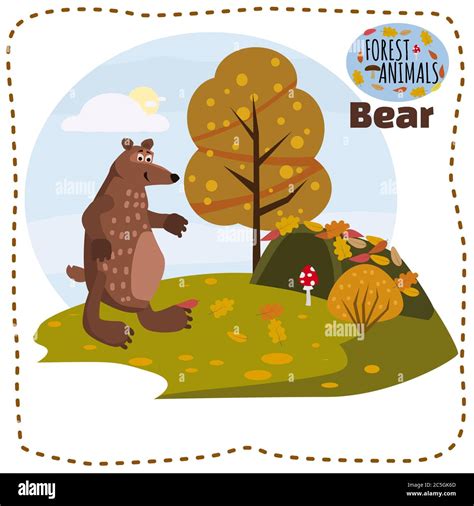 Bear Cute Cartoon Style In Background Forest Isolated Vector Stock