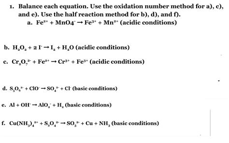 Solved Balance Each Equation Use The Oxidation Number