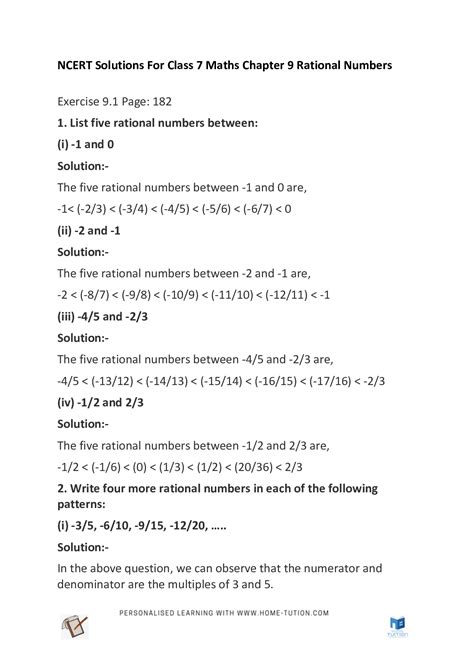 Ncert Solutions For Class 7 Maths Chapter 9 Rational Numbers