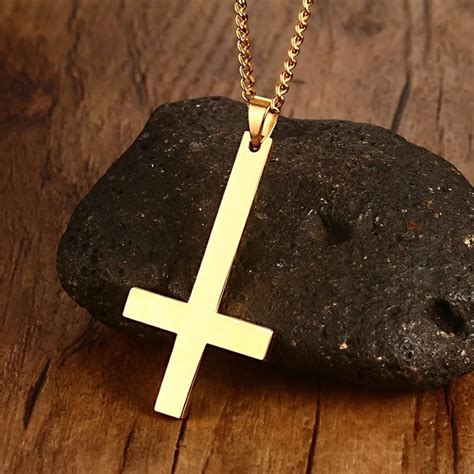 Male Silvergoldblack Inverted Cross Pendant Necklace For Men Stainless Steel Choker Cross