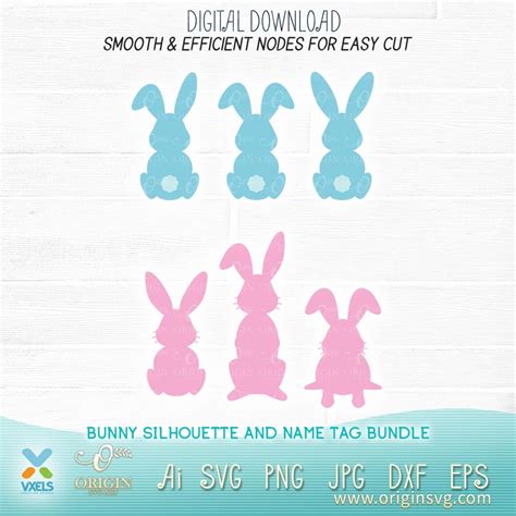 Easter Bunnies SVG Bundle Baby Bunny Silhouette Name Tag Decorative