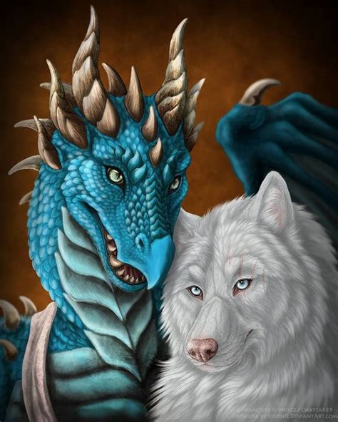 Pálar Khraóga And Feyshyn Jheôr Blue Dragon And White Wolf Creature