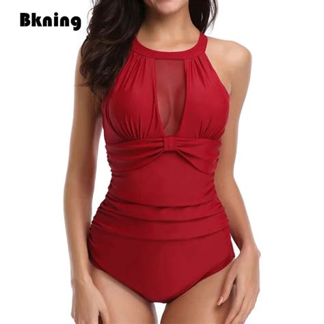 High Neck Plus Size Swimwear One Piece Swimsuit Solid Mesh Swimming