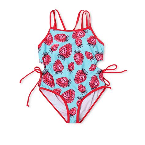 BreezyBloom Girls Strawberry One-Piece Swimsuit Bow Cutout Bathing Suit