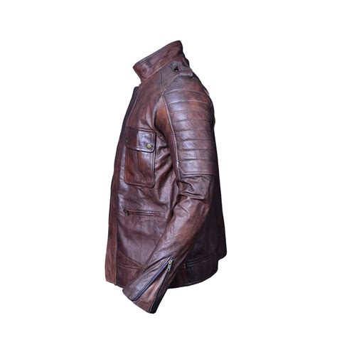 FLAVOR Men Biker Retro Brown Leather Motorcycle Jacket Genuine Leather