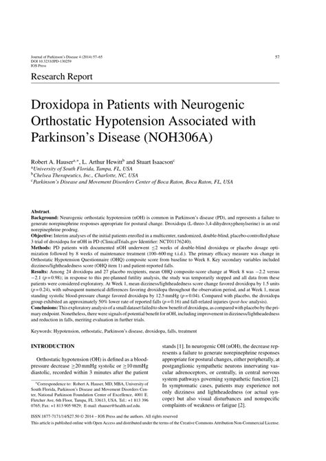 Pdf Droxidopa In Patients With Neurogenic Orthostatic Hypotension Associated With Parkinson S