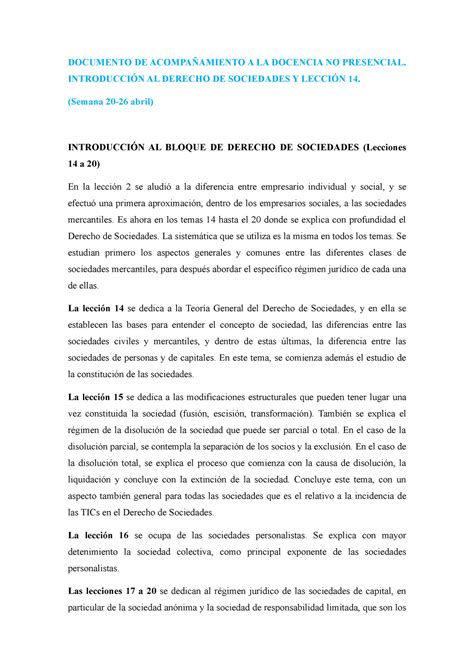 Introducción AL Derecho DE Sociedades Y TEMA 14 DOCUMENTO DE