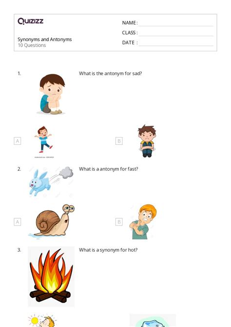 50 Synonyms And Antonyms Worksheets For 2nd Class On Quizizz Free