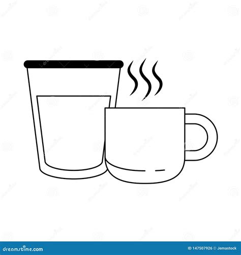 Bandes Dessines En Verre De Lait Et De Tasse De Th Illustration De Vecteur Illustration Du