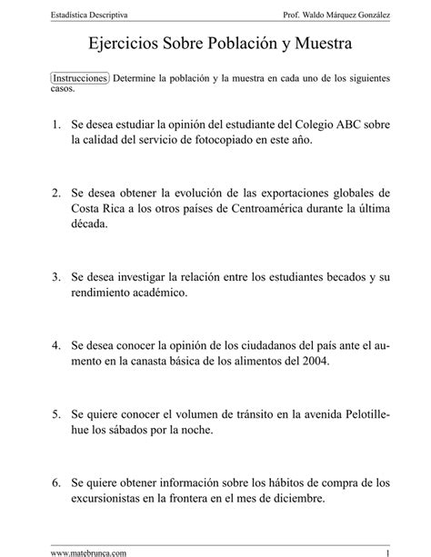 Ejercicios Sobre Poblacion Y Muestra