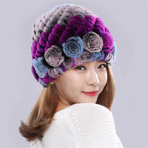 Real Fur Cap Hats For Women Knitted Winter Female Luxury Brand Winter