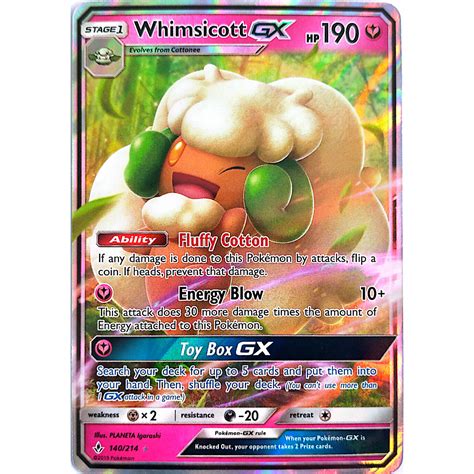 Pokemon TCG Whimsicott GX 140 214 Unbroken Bonds Full Art Ultra Rare