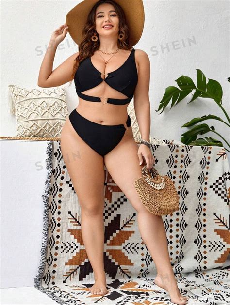 SHEIN Swim Curve Plus Ring Linked Cut Out Bikini Swimsuit SHEIN UK