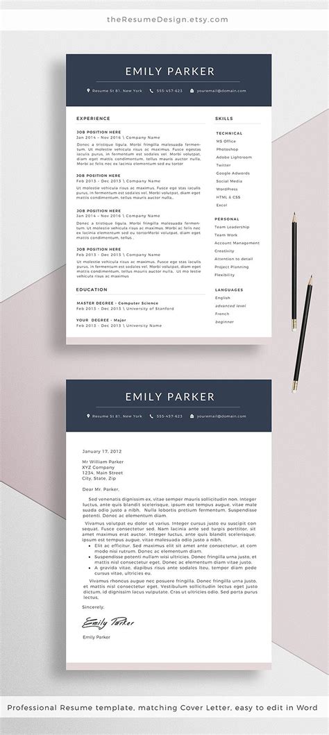 Professional Resume Template Cover Letter For Word Creative Cv