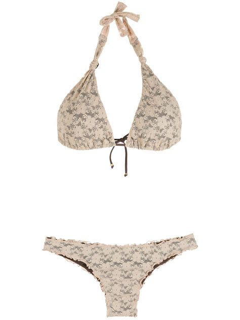 Amir Slama Lace Triangle Bikini Set Neutrals Editorialist