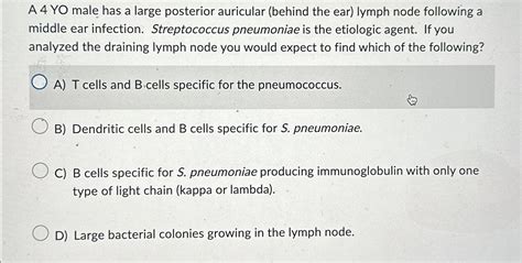 Solved A 4 ﻿YO male has a large posterior auricular (behind | Chegg.com