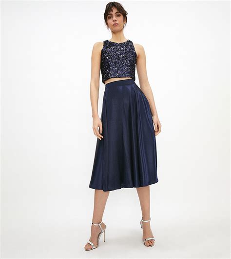 Buy Coast Structured Satin Midi Skirt In Navy 6thStreet UAE