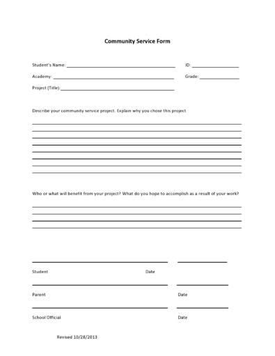 The Community Service Form Is Shown In This Image