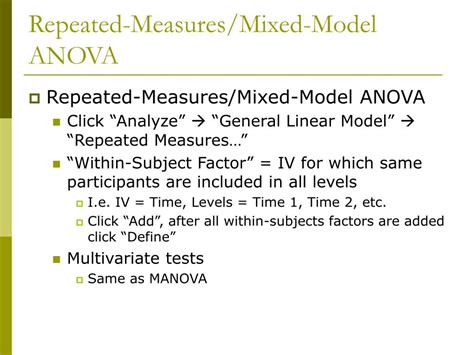 Ppt Repeated Measures Mixed Model Anova Powerpoint Presentation