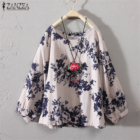 Zanzea Autumn Women Casual Long Sleeve Vintage Floral Printed