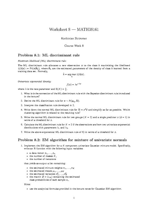 Worksheet 8 Worksheet 8 — Math Korbinian Strimmer Course Week 8 Problem 8 Ml Discriminant