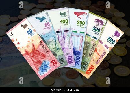 Argentine Pesos Banknotes With New Designs Cash Stock Photo