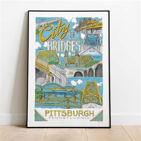 City Of Bridges Poster Pittsburgh Bridges Wall Art Etsy