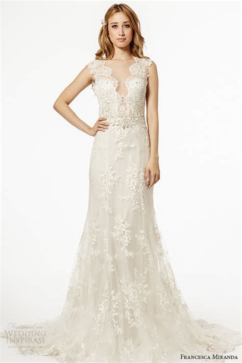 francesca miranda wedding dress fall 2015 thick lace strap plunging ...