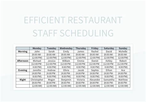 Efficient Restaurant Staff Scheduling Excel | Template Free Download - Pikbest