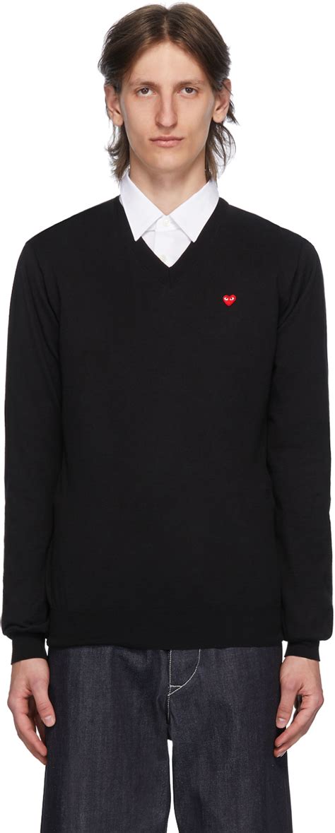 Black Red Heart Patch V Neck Sweater By Comme Des Gar Ons Play Ssense