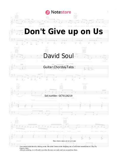 David Soul - Don't Give up on Us guitar chords and tabs in Note-Store ...